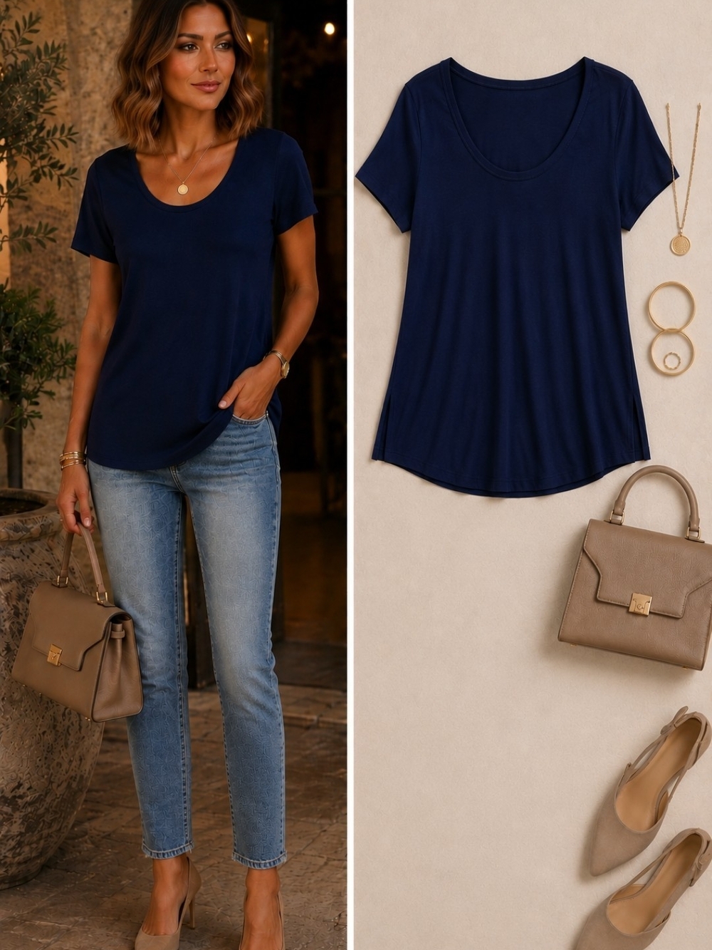 Perfect Tee | Navy Scoop Neck | Timeless Staple | Quiet Luxury Old Money